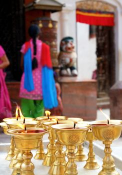 Praying candles in bodhnath stupa, kathmandu 