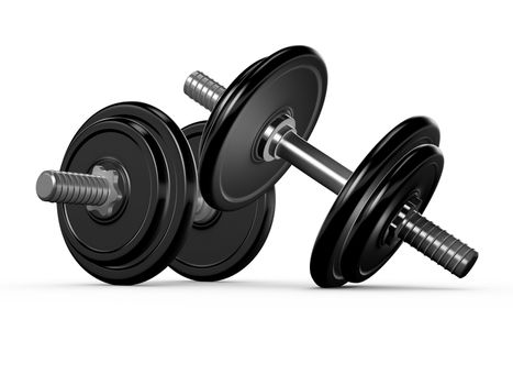 Black exercise hand weights, isolated on white background.