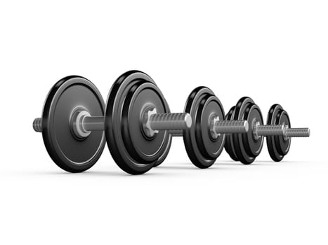 Black dumbells for exercise, isolated on white background.