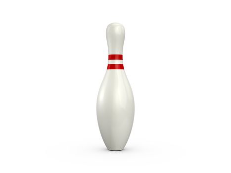Single bowling pin with red stripes, isolated on white background.