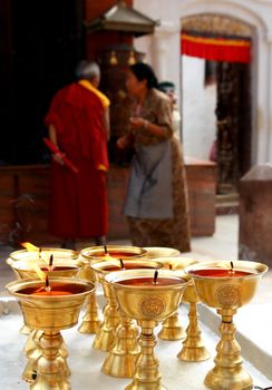 Praying candles in bodhnath stupa, kathmandu