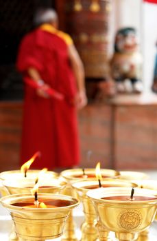 Praying candles in bodhnath stupa, kathmandu