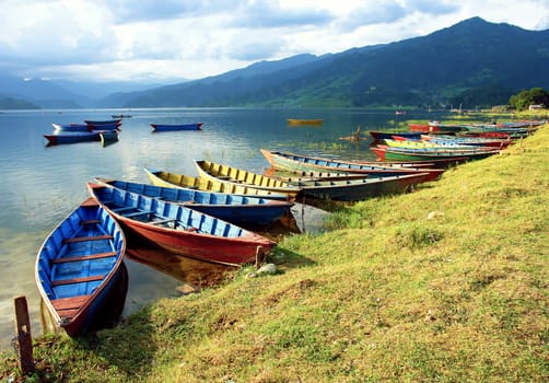 Boats in Pokhara Nepal Fewa Lake