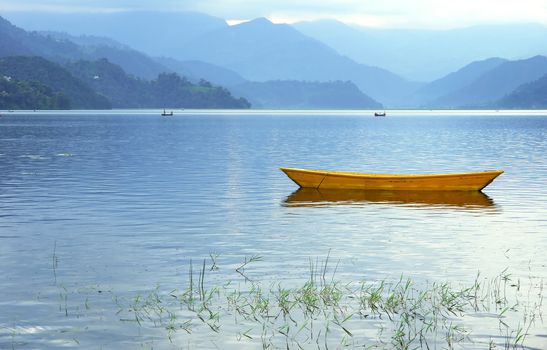 Boats in Pokhara Fewa Lake, Nepal 