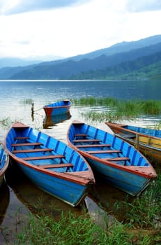 Boats in Pokhara Fewa Lake, Nepal