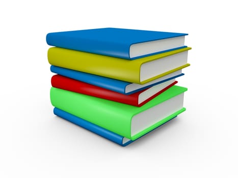 Books with different colors, isolated on white background.