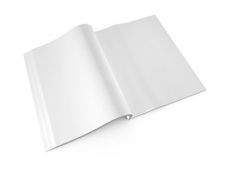 Open book, magazine with blank pages, isolated on white background.