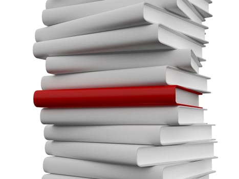 Blank red book cover outstanding from crowd, isolated on white background.