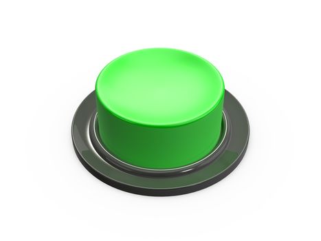 Blank green shiny button, side view, isolated on white background.