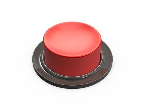 Blank red shiny button, side view, isolated on white background.