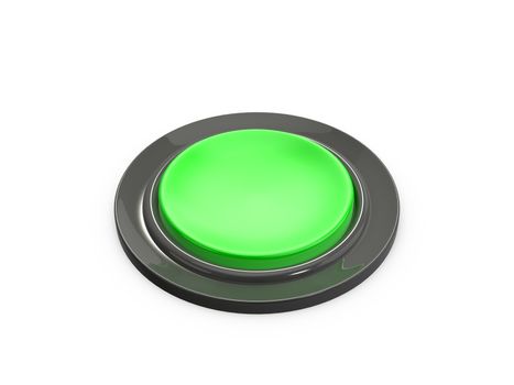 Blank green shiny button, isolated on white background.