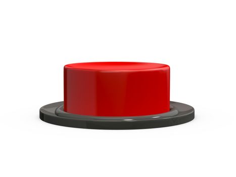 Red shiny button, side view, isolated on white background.