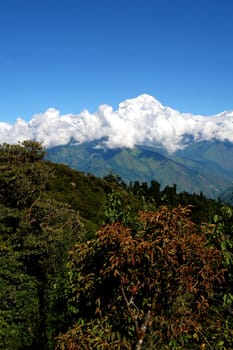 View of Annapurna mountain, trek to base camp conservation area, Nepal