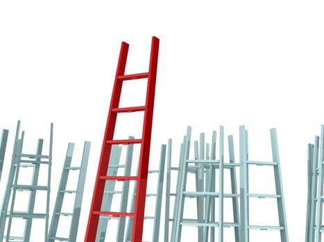 Success, leadership on business concept, red ladder standing out from the crowd, isolated on white background.