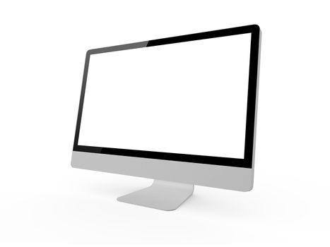 Blank desktop computer screen, isolated on white background.