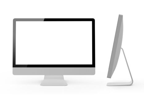 Blank desktop computer screen, isolated on white background.