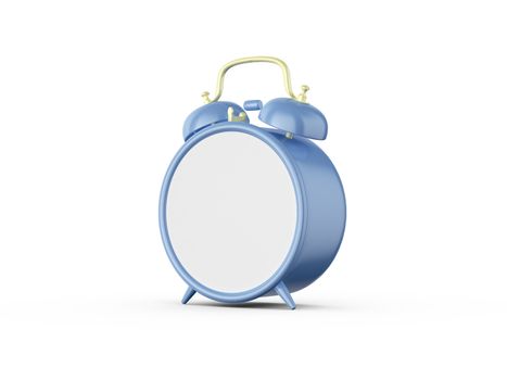 Blue old style blank alarm clock, isolated on white background.