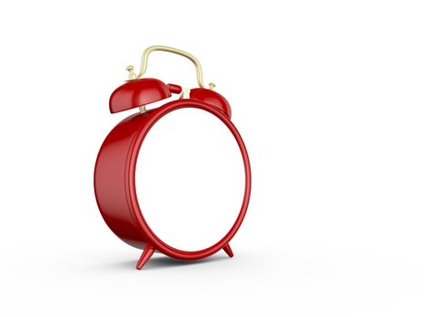 Red old style blank alarm clock, isolated on white background.