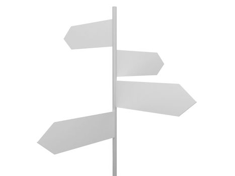 Blank, white road sign template, isolated on white background.