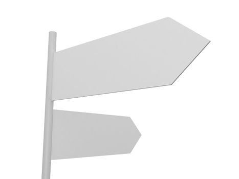 Blank, white crossroad signs template, isolated on white background.