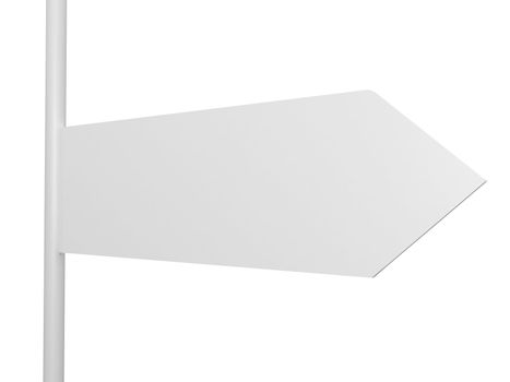 Blank, white right arrow road sign template, isolated on white background.