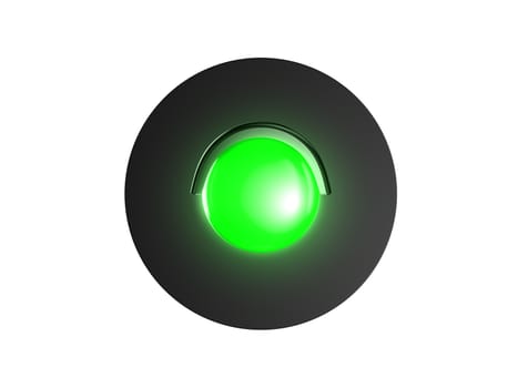 Green traffic light on rounded base, isolated on white background.