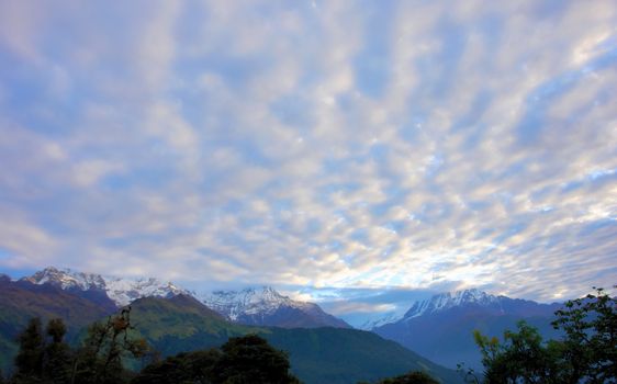 View of "Fish Tail" mountain, trek to base camp Annapurna conservation area, Nepal