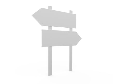 Blank, white left and right arrow road sign template, isolated on white background.