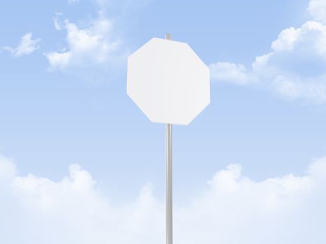 Octagon road sign, on cloudy sky background.
