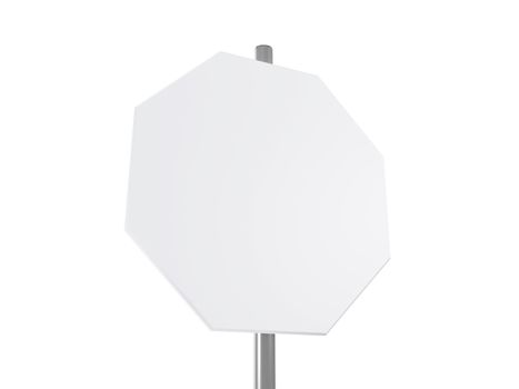 Close up to octagon road sign, isolated on white background.