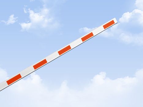 Clear, cloudy sky background behind opened road barrier for entrance.