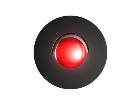Red traffic light on rounded base, isolated on white background.