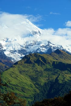 View of "Fish Tail" mountain, trek to base camp Annapurna conservation area, Nepal