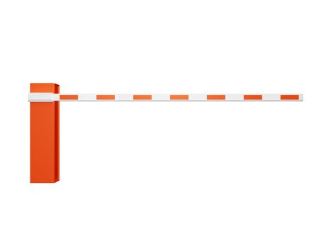 Closed striped road barrier for entrance, isolated on white background.
