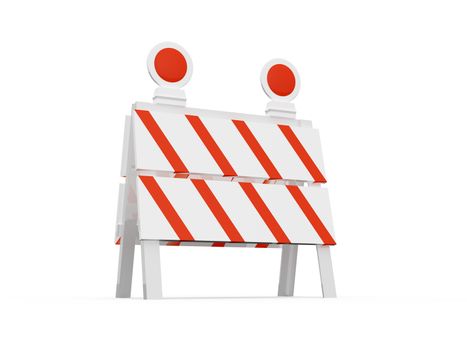 Road barrier or construction sign with lights, isolated on white background.