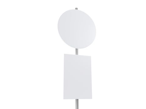 Blank, white road sign template, isolated on white background.