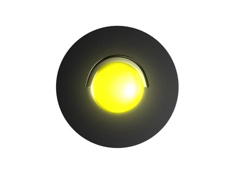 Yellow traffic light on rounded base, isolated on white background.