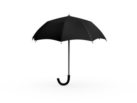 Black open standing umbrella, isolated on white background.