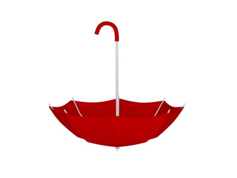 Reversed open red umbrella, isolated on white background.