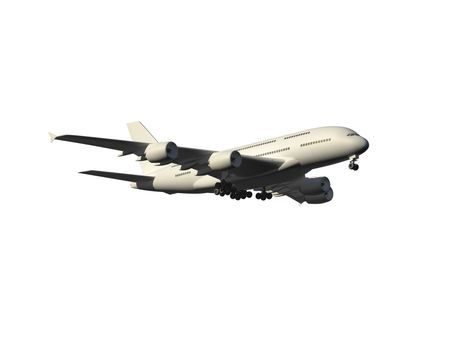 Modern flying airplane, isolated on white background.