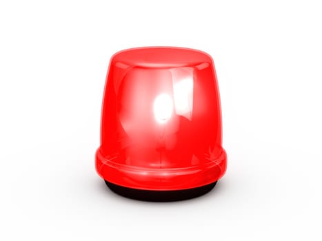 Red flashing and glowing emergency light, signal for alert, isolated on white background.