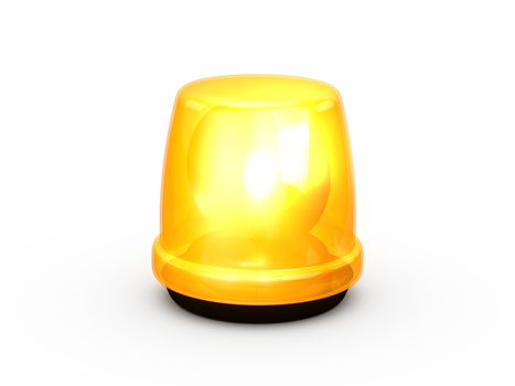 Yellow or orange flashing and glowing emergency light, signal for warning, isolated on white background.