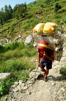 ANNAPURNA, NEPAL October 02: Local people of the Annapurna conservation Himalayan region, Nepal October 02, 2009. Annapurna trail is well known for its trekking activities.