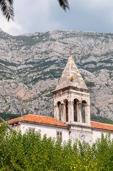 Medieval bell tower in the city of Makarska, Croatia.