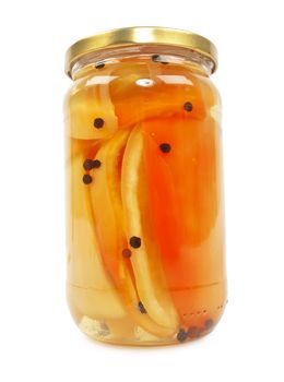 sliced paprika with peppers in glass jar