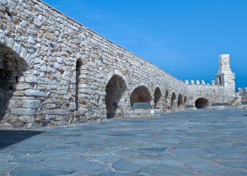 Wall and battlements of the old fortress. Crete. Greece.