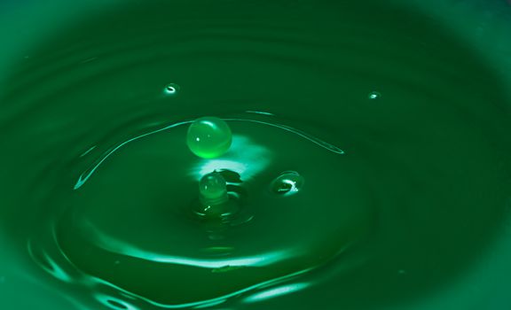 Abstract of Water Drops and droplets, green Liquid , Copy Space, High speed