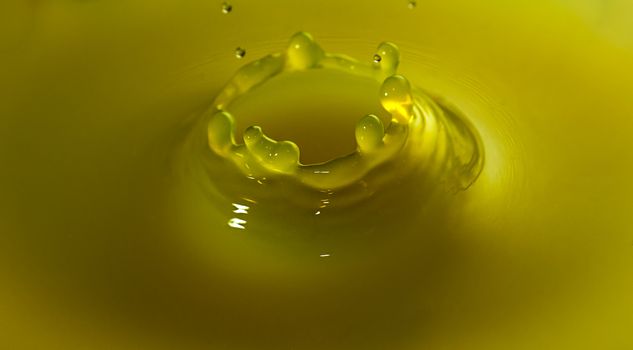 Abstract of Water Drops and droplets, Yellow Liquid , Copy Space, High speed