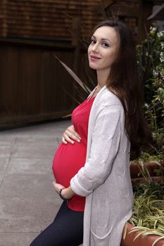 Beautiful pregnant woman on street San Francisco