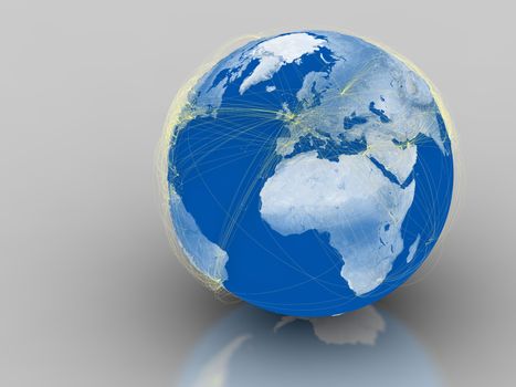 Europe on planet Earth with connections between cities and continents representing global airline networks. Elements of this image furnished by NASA